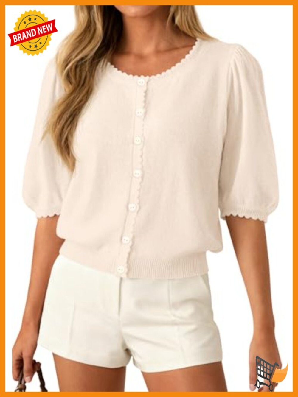 Lightweight Knit Short Sleeve Puff Sleeve Cardigan Sweater